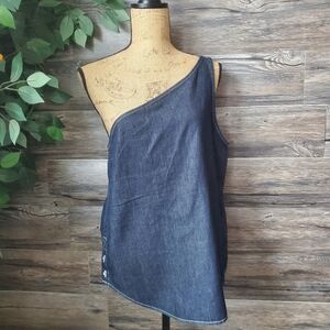 Calvin Klein Jeans Denim One Shoulder Sleeveless Alexa Rinse Large